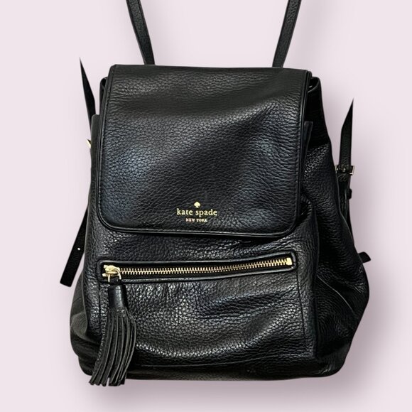 kate spade Handbags - kate spade Black Leather Backpack Tessel Zip Pocket Drawstring Flap Bag